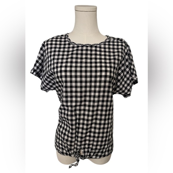 J.Crew Black and White Checkered Tie-Front Top - Picture 2 of 9